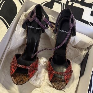 Pierre Hardy Red-Brown Purple Snakeskin Ankle-Strap Heels